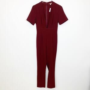 NWT UO Silence + Noise Burgundy Plunge Neck Jumpsuit 4